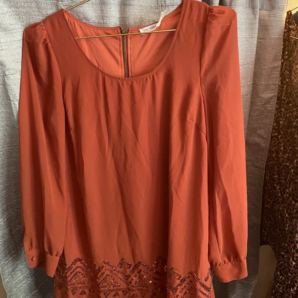 Blue Pepper Women's Dress Top Blouse Long Sleeve Lightweight-Small